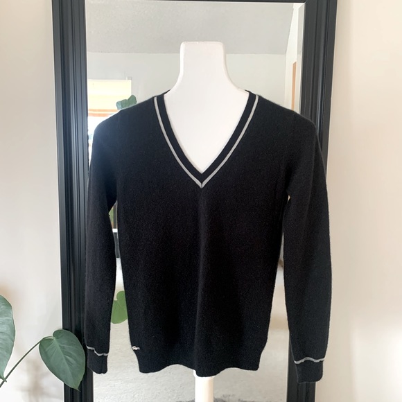 LACOSTE Cashmere Black V-Neck Sweater - Picture 1 of 6